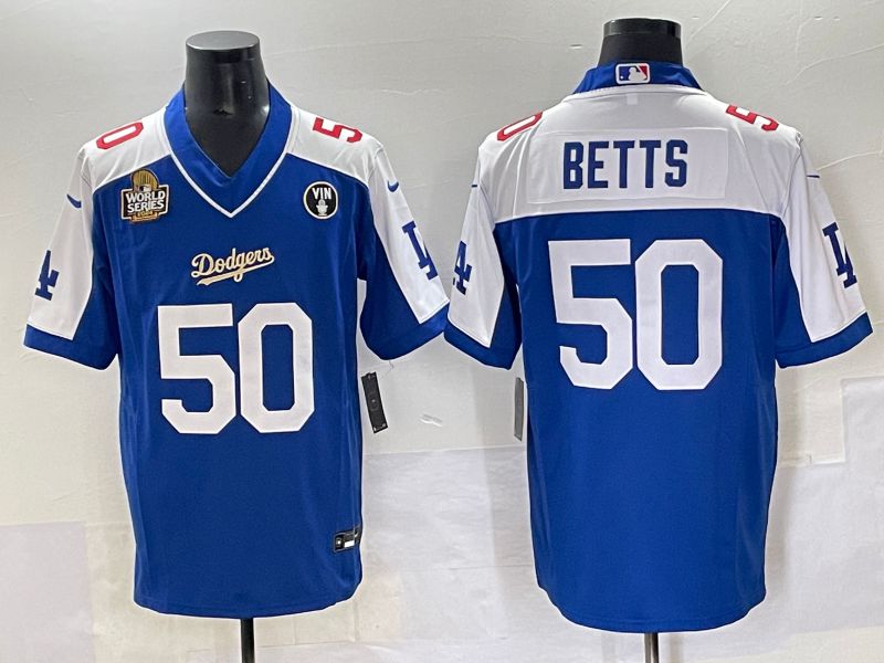 Men 2025 Los Angeles Dodgers #50 Betts Blue white Nike MLB Jersey style 7073